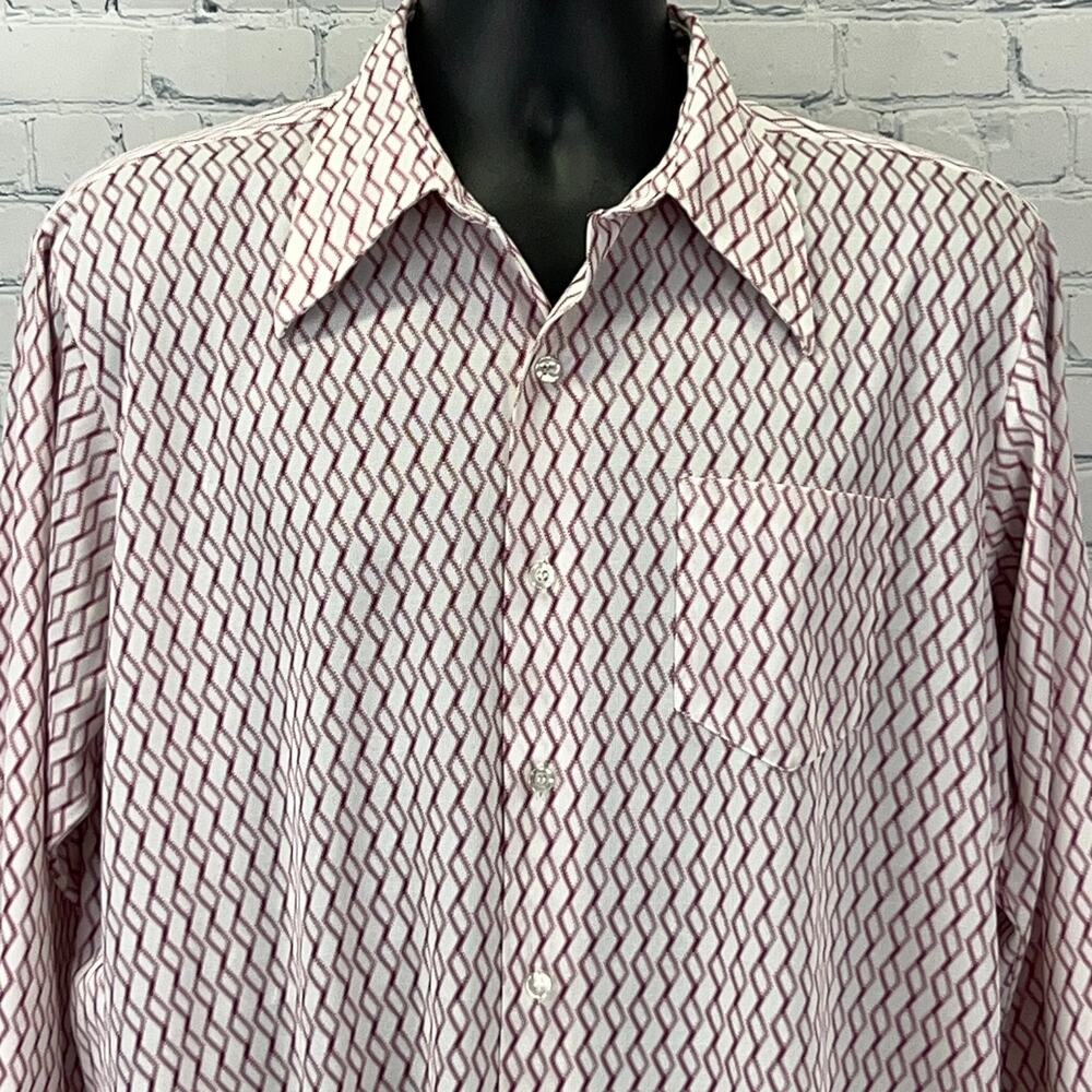 Vintage 70s K-Mart Button Front Shirt Big Collar Disco Striped Red Mens M Medium